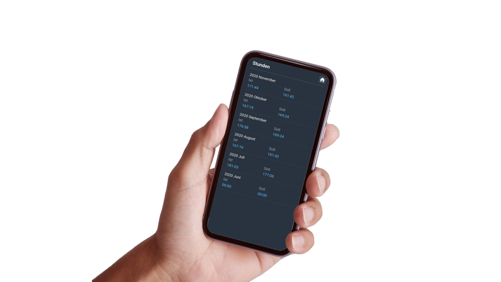 Stundenübersicht in der asut.timework-App, der Zeiterfassung von asut computer
