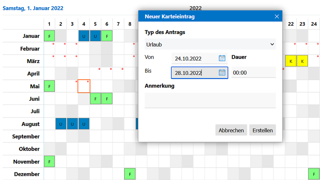 Urlaubsantrag in asut.timework, der Zeiterfassung von asut computer