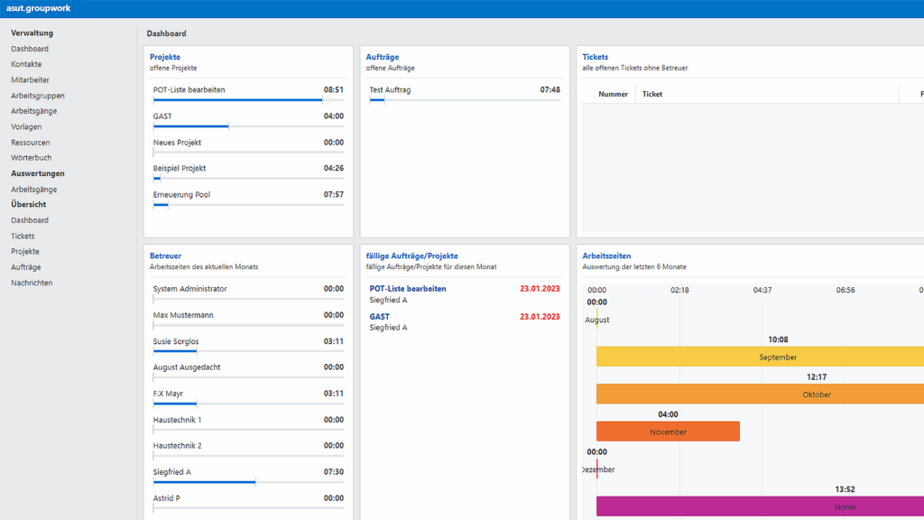 Eingabemaske für Projektmanagement asut.groupwork